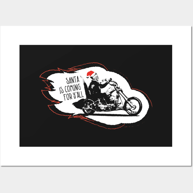 Skeleton Santa Claus Biker Is Coming Christmas Flame Wall Art by udesign